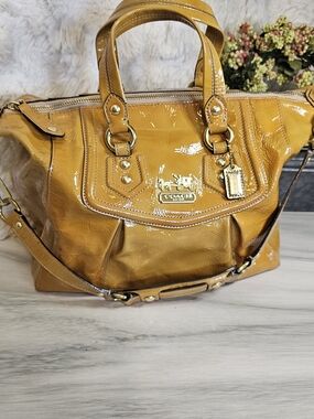 Coach Patent Leather Satchel in Mustard Yellow